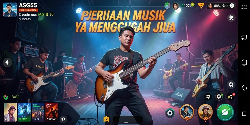 Tangkapan layar utama ASG55 menampilkan pemain menikmati permainan musik yang seru.