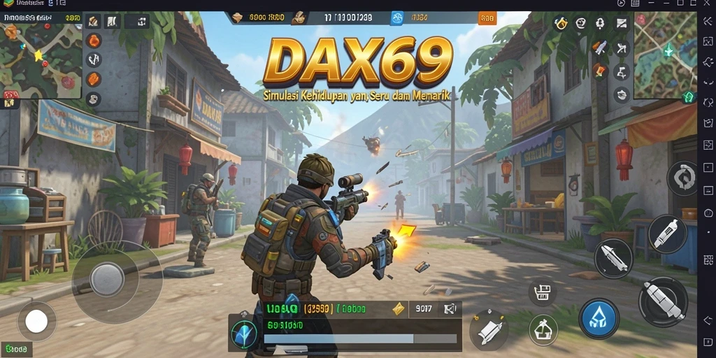 Screenshot DAX69 menampilkan karakter yang berinteraksi dalam lingkungan yang dinamis.