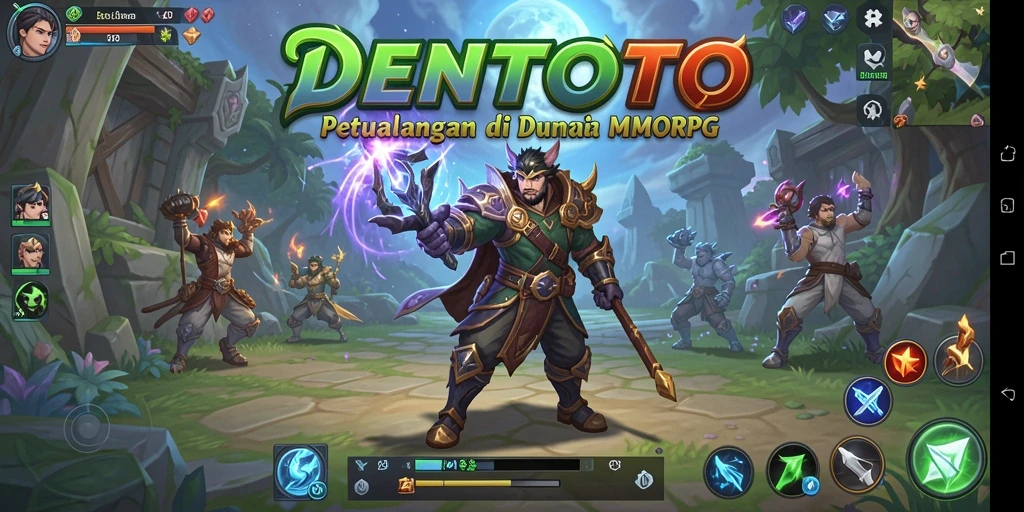 Tangkapan layar DENTOTO menampilkan aksi pertempuran seru di dunia fantasi.