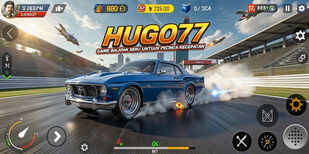 Tampilan gameplay HUGO77 yang menawan saat balapan di lintasan.