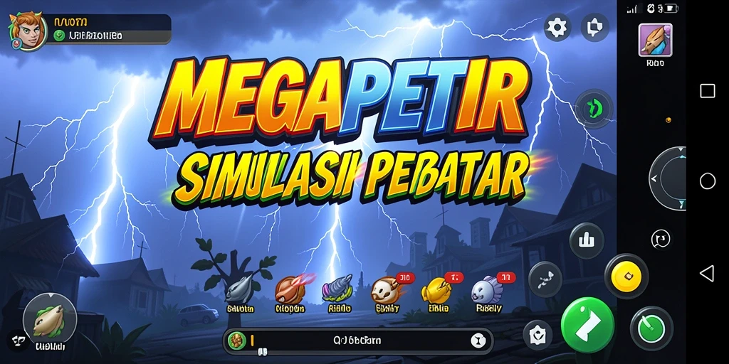 Screenshot gameplay MEGAPETIR yang menampilkan efek petir yang memukau.