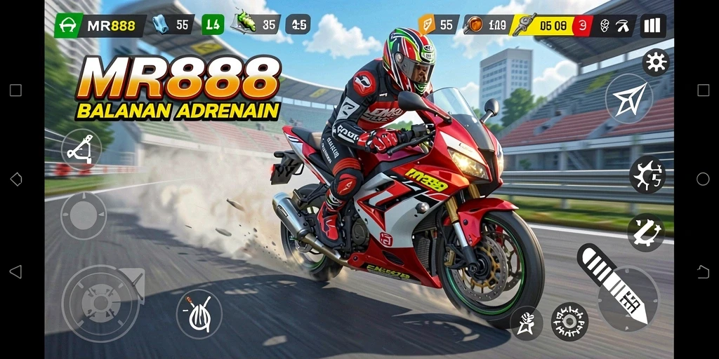 Tangkapan layar dari gameplay balapan motor yang mendebarkan di MR888.