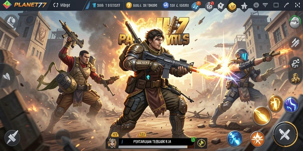 Gameplay seru dalam <strong>PLANET77</strong> yang menampilkan aksi pertempuran tim.
