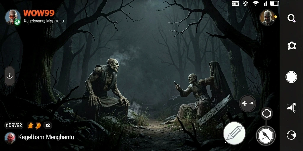 Screenshot gameplay menampilkan suasana menyeramkan dalam WOW99.